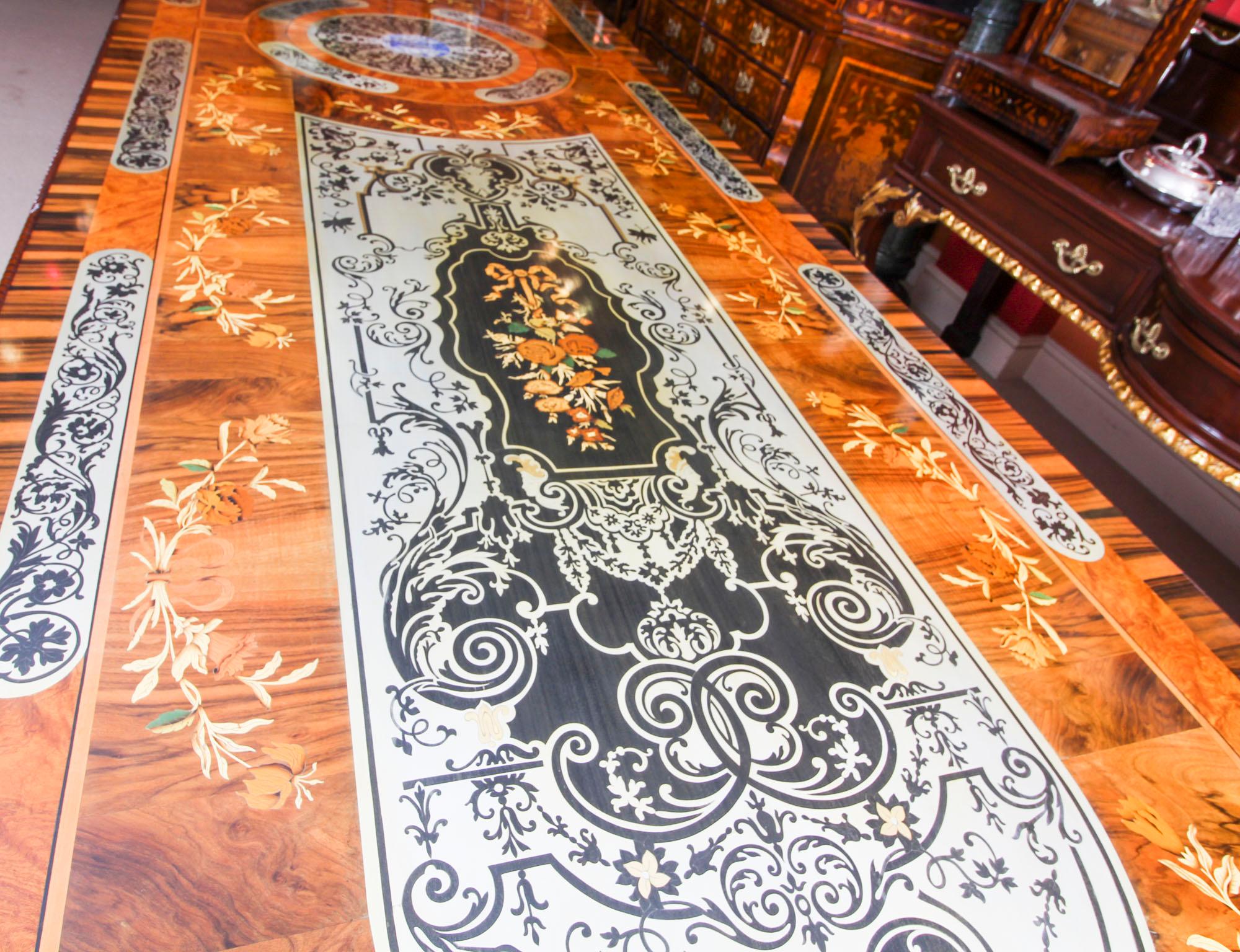 Vintage Marquetry Dining Table, Pewter, Lapis Lazuli & Agate Inlaid 7