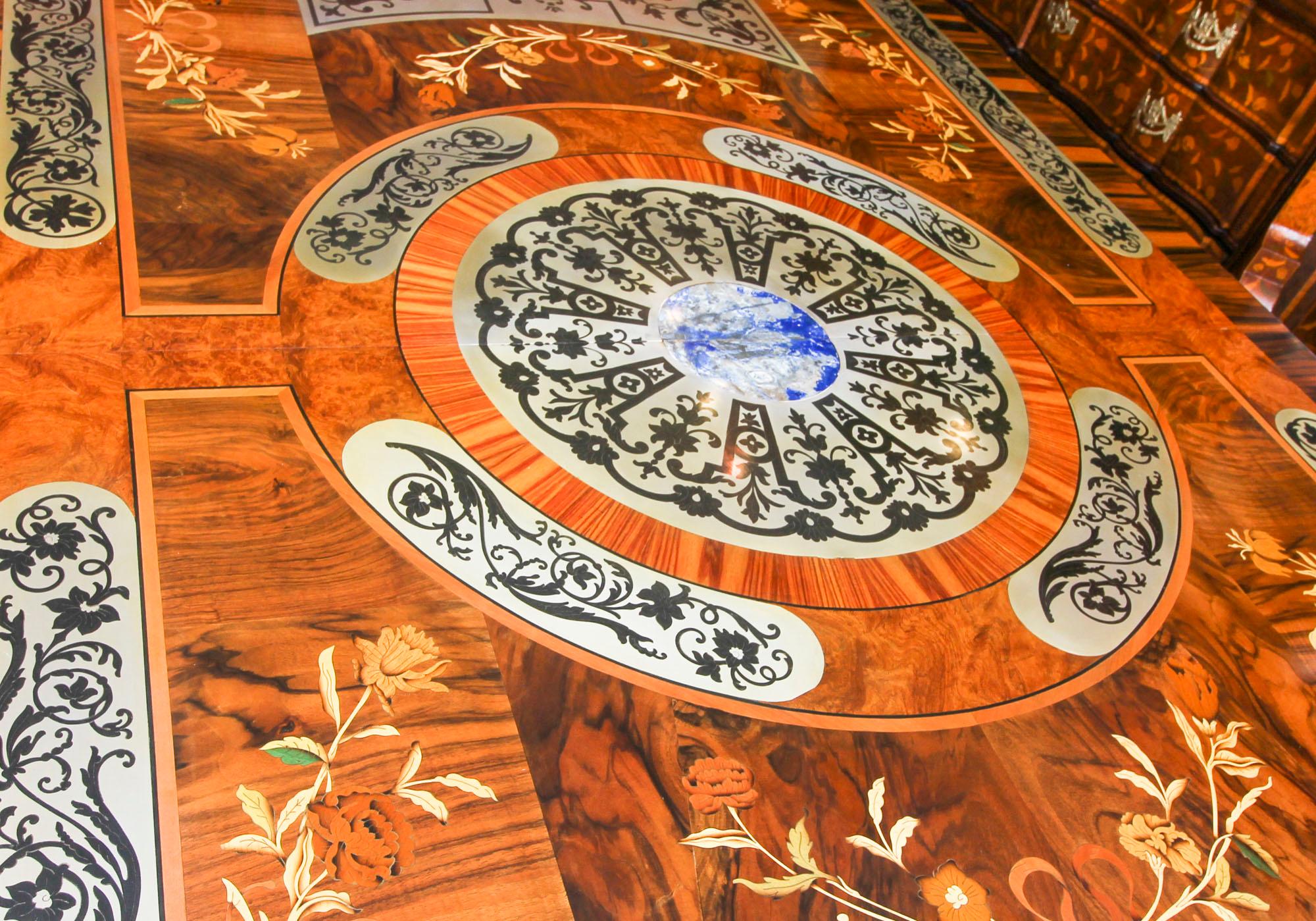 Vintage Marquetry Dining Table, Pewter, Lapis Lazuli & Agate Inlaid 9