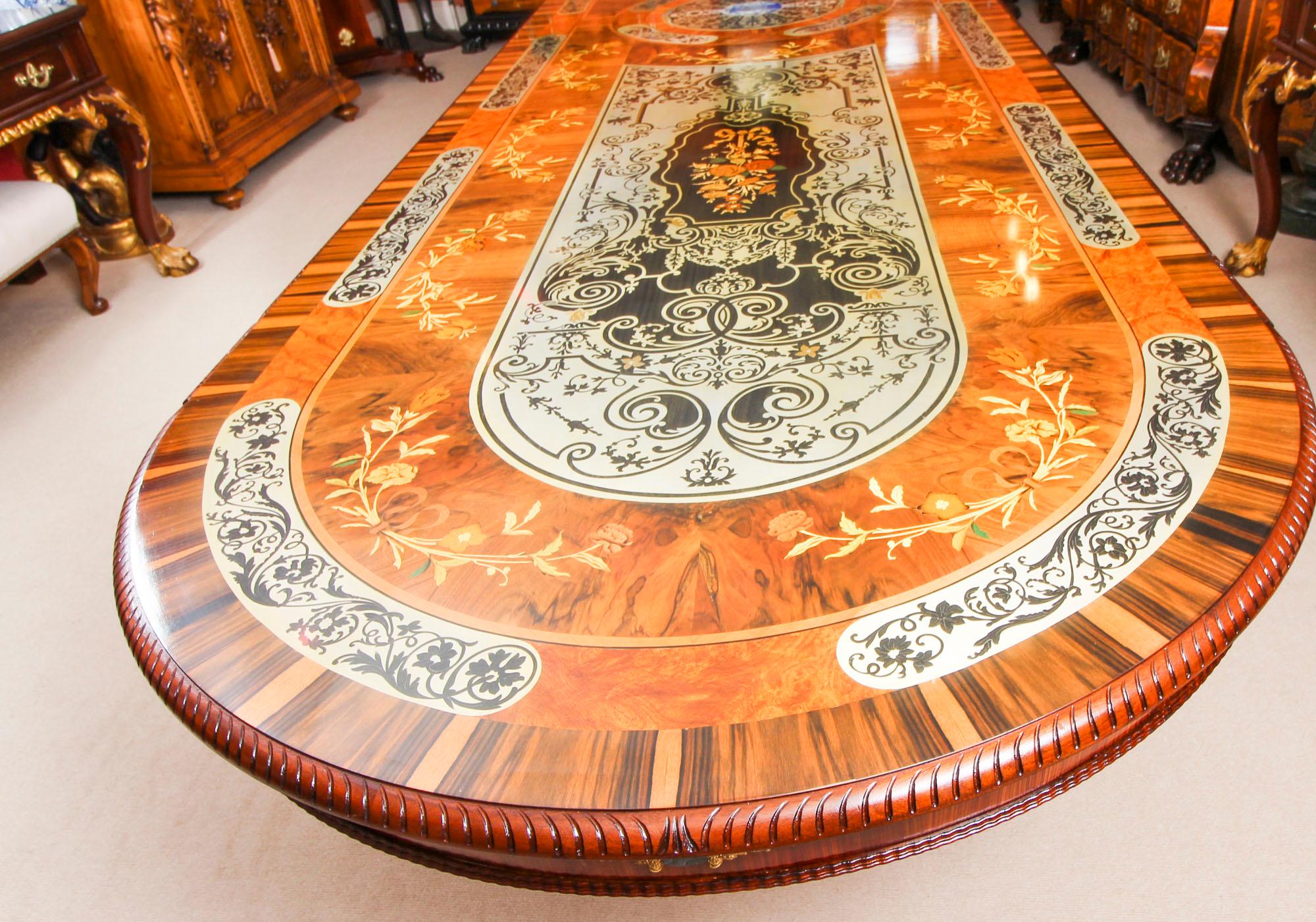 Vintage Marquetry Dining Table, Pewter, Lapis Lazuli & Agate Inlaid 13
