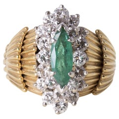 Vintage 17K Plat Emerald Marquise and Diamond Scallop Ring Vintage 17K Plat Emerald Marquise and Diamond Scallop Ring
