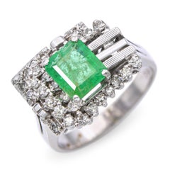 Vintage 17k White Gold 1.15ct Emerald and Diamond Ring