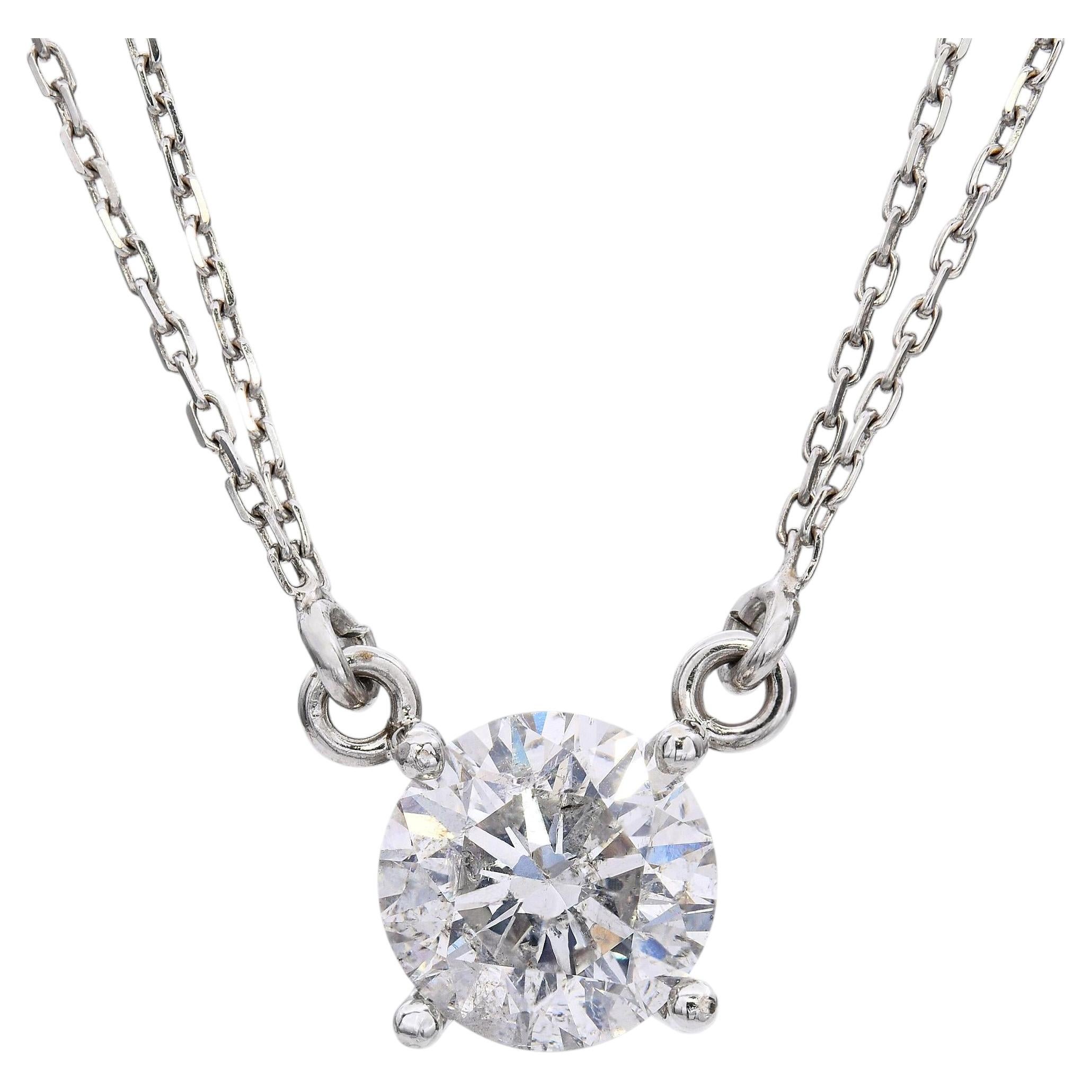 Vintage 17k White Gold 2.98ct Fracture Filled Diamond Solitaire Pendant Necklace
