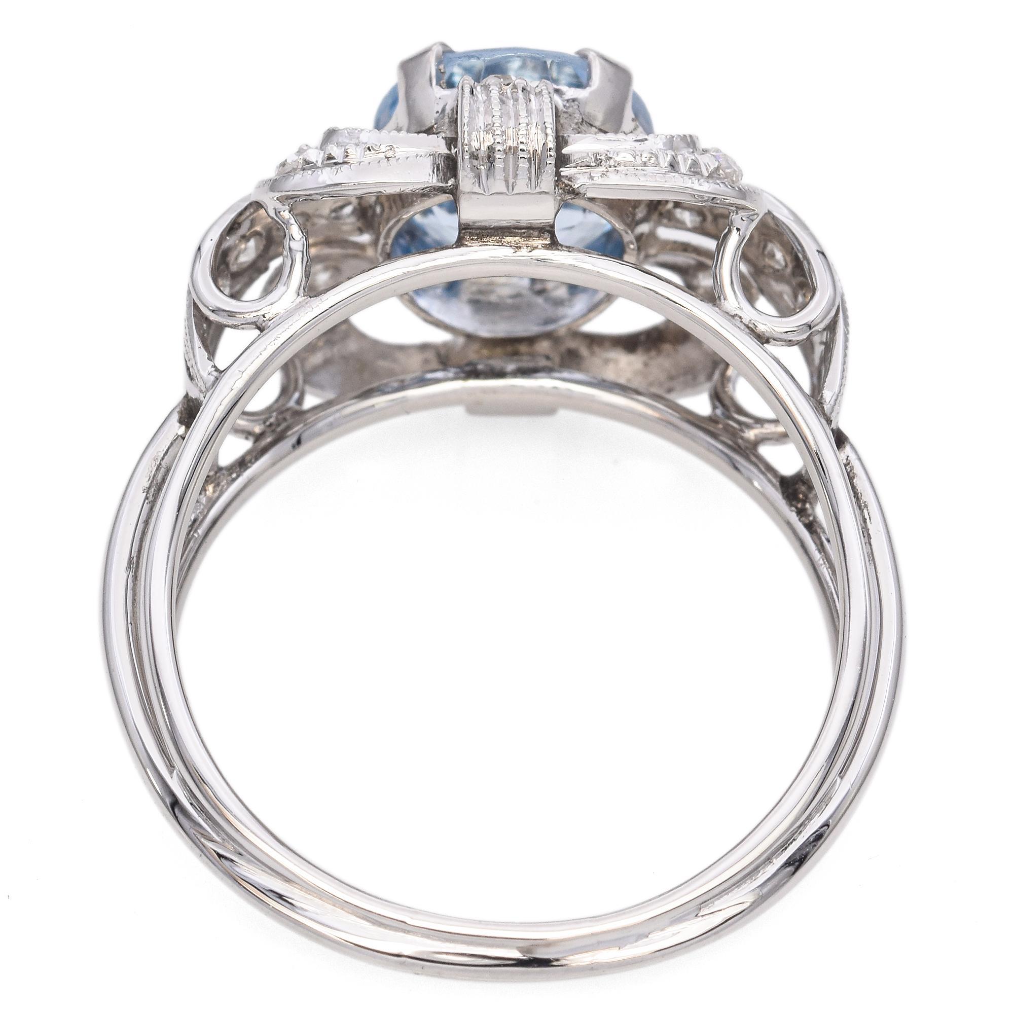 Women's Vintage 17K White Gold Oval 3.6 Ct. Blue Topaz and Diamond Ring