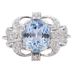Vintage 17K White Gold Oval 3.6 Ct. Blue Topaz and Diamond Ring