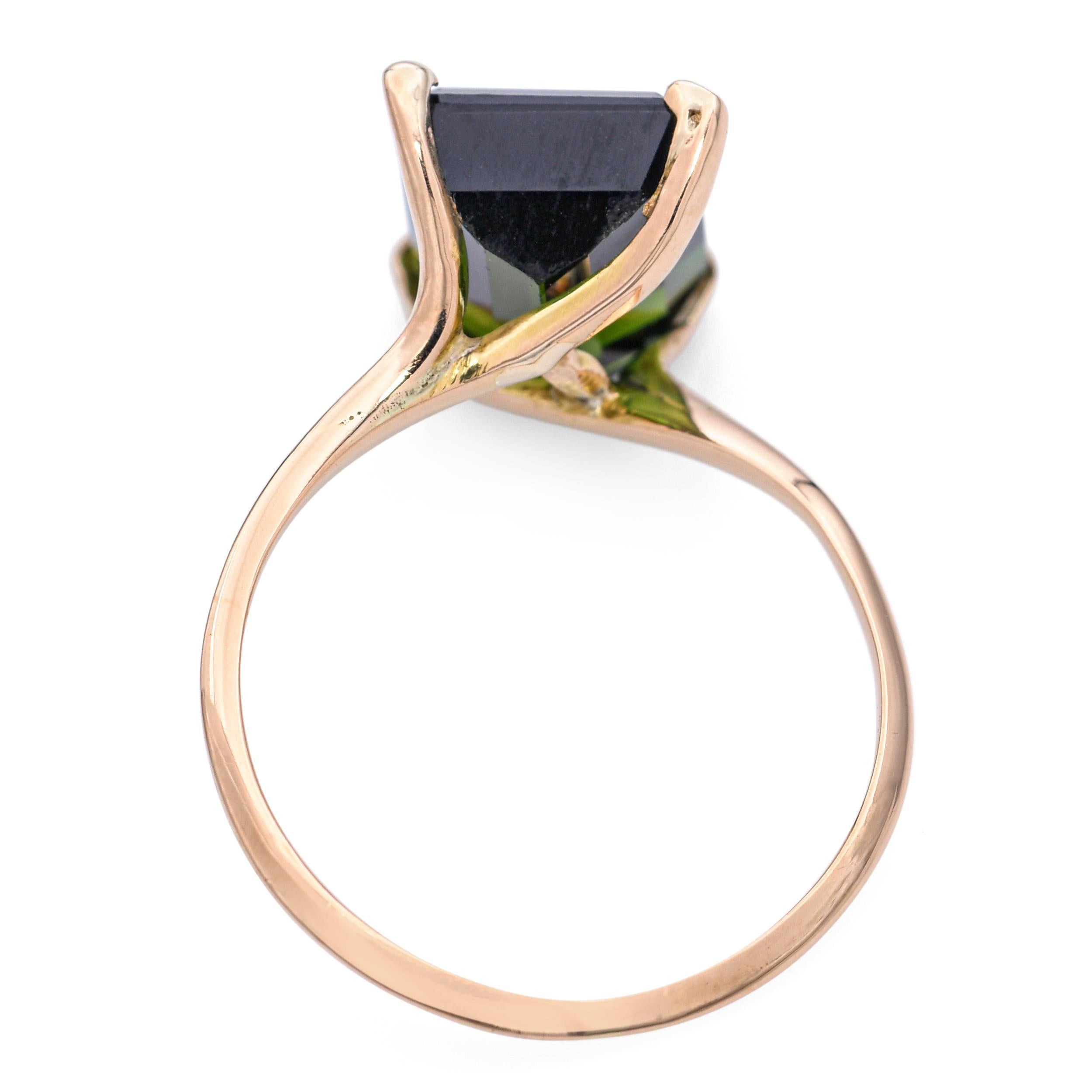 Vintage 17k Yellow Gold 4.75ct Green Tourmaline Ring Pour femmes en vente