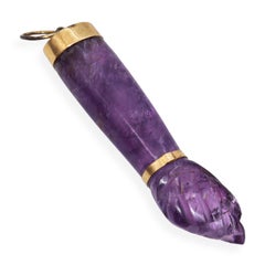 Vintage 17K Yellow Gold Carved Amethyst Figa Hand Amulet Pendant