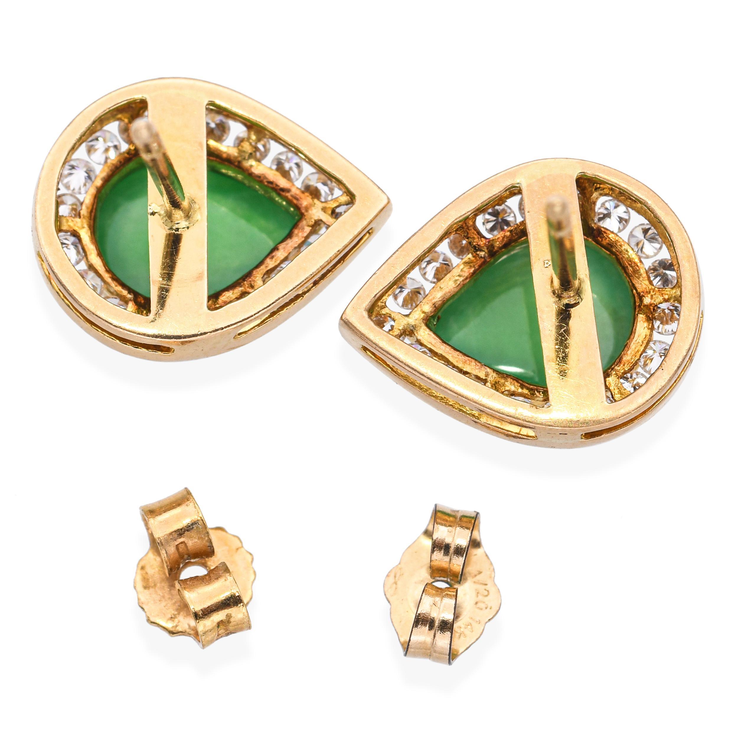 De las mujeres Pendientes vintage de crisoprasa y diamantes de oro amarillo de 17k en venta