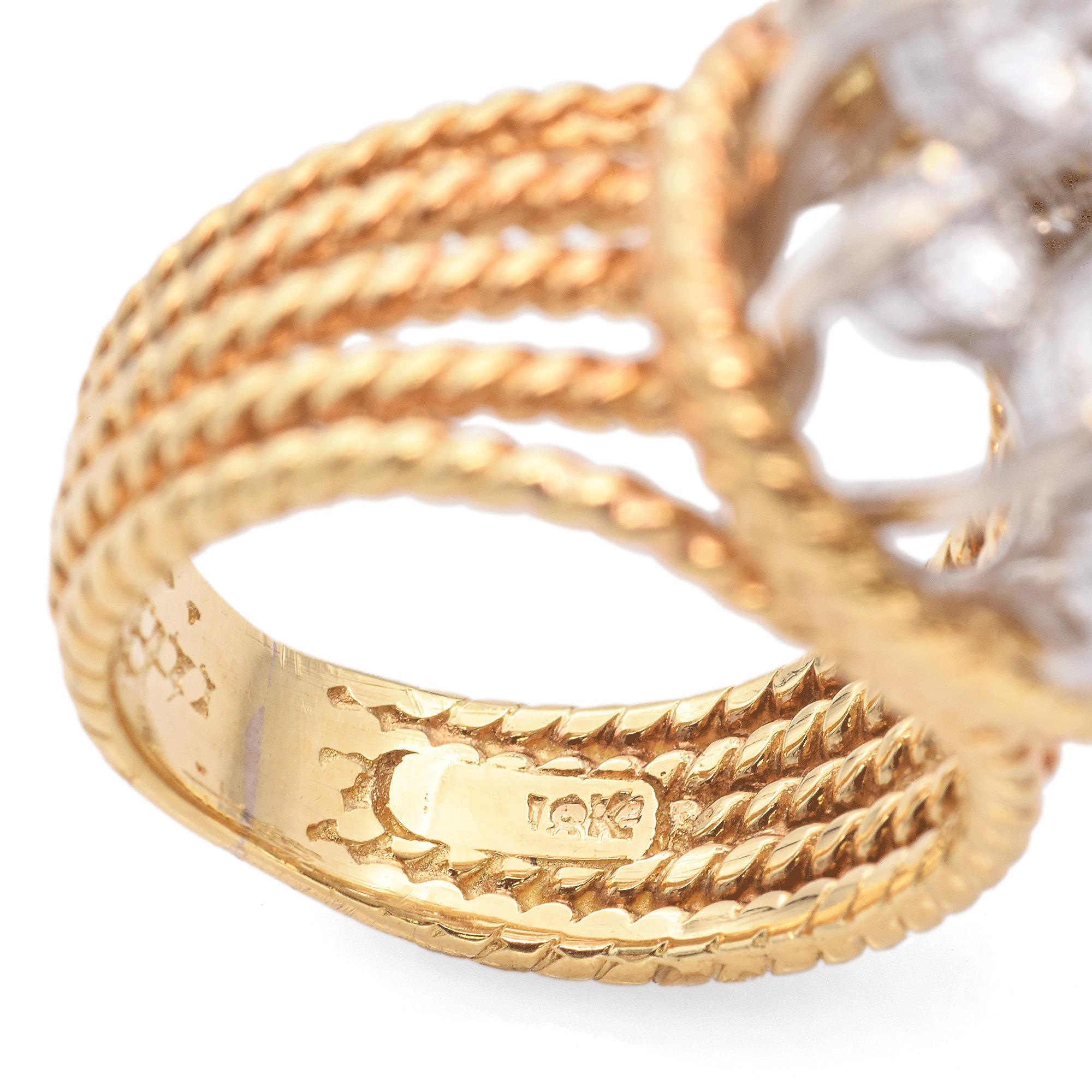 Vintage 17k Yellow Gold Diamond Cluster Cocktail Ring For Sale 1