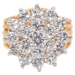 Vintage 17k Yellow Gold Diamond Cluster Cocktail Ring