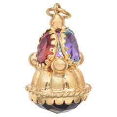 Vintage 17k Gelbgold Multi Edelstein Charm Anhänger