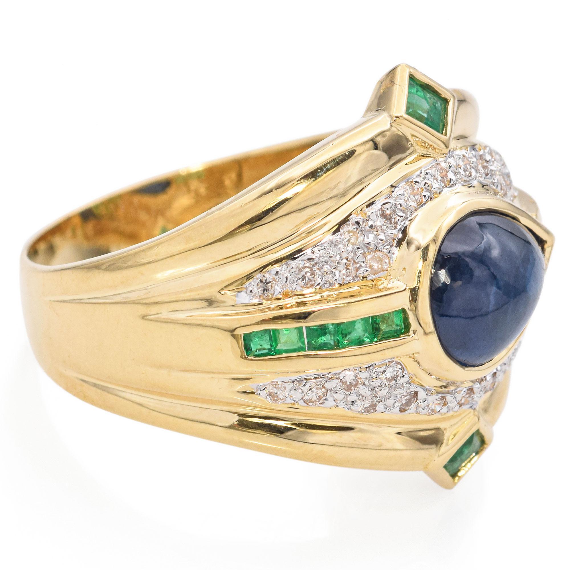 Vintage 17k Yellow Gold Sapphire, Diamond and Emerald Ring 1