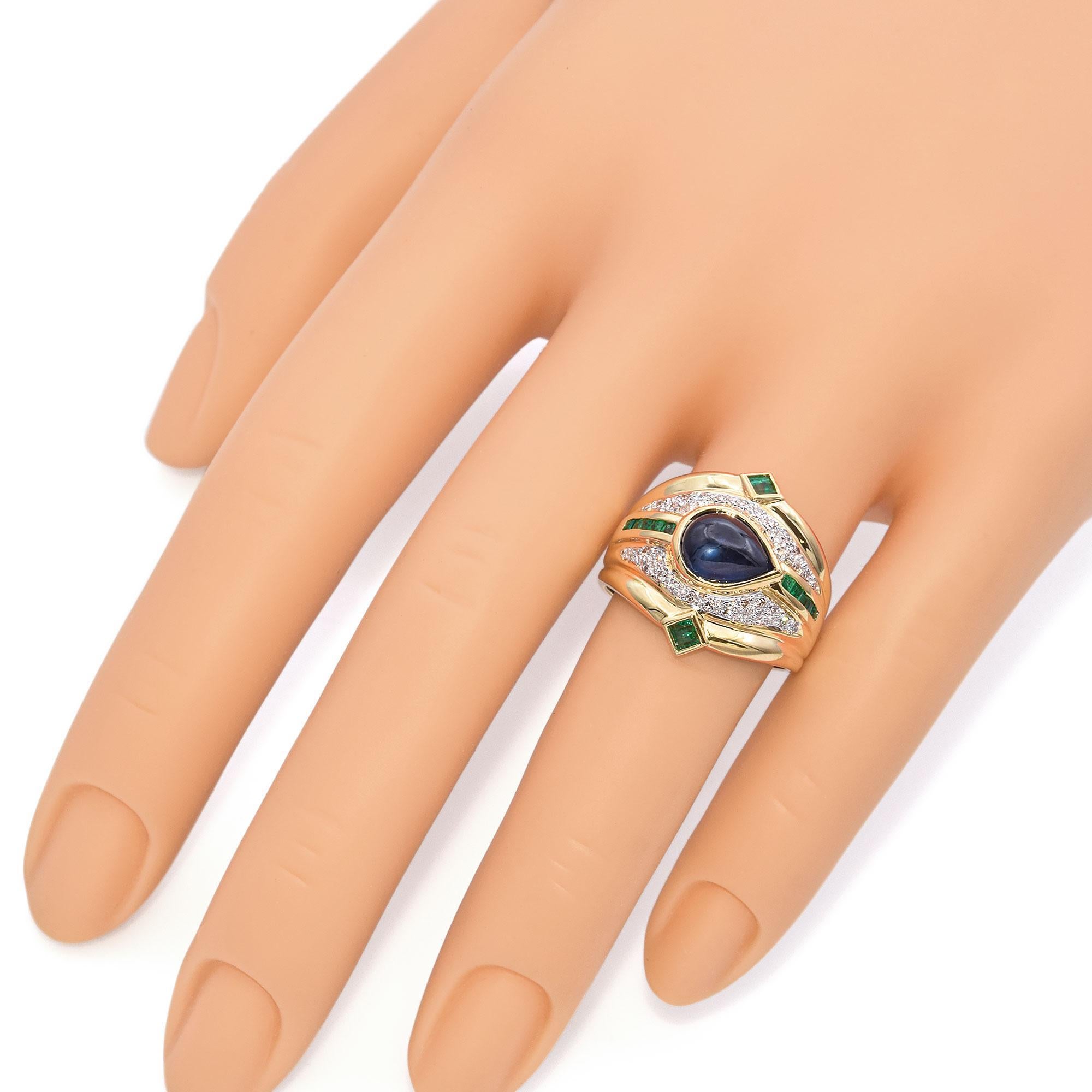 Vintage 17k Yellow Gold Sapphire, Diamond and Emerald Ring 2