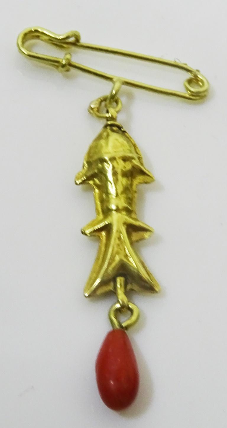 Women's or Men's Vintage 18 and 22 karat Gold Fish Charm for protection For Sale