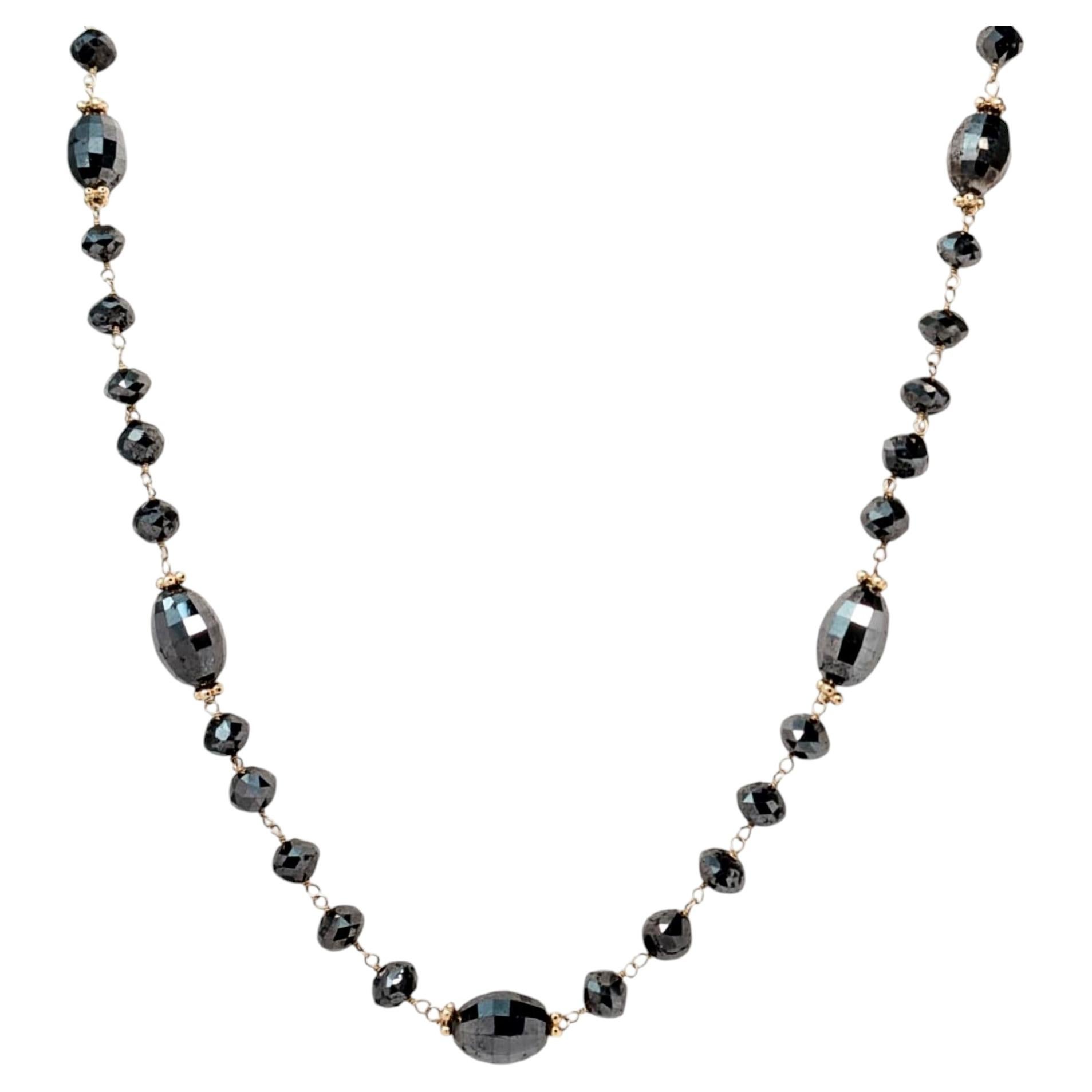 Vintage 18" Black Diamond (90.00 Carat) Necklace in 14 Karat Yellow Gold