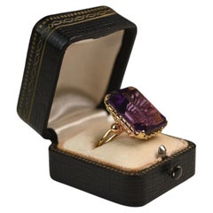 Vintage 18 Carat Amethyst Ring. Emerald Cut Amethyst Ring 18K Yellow Gold 1960