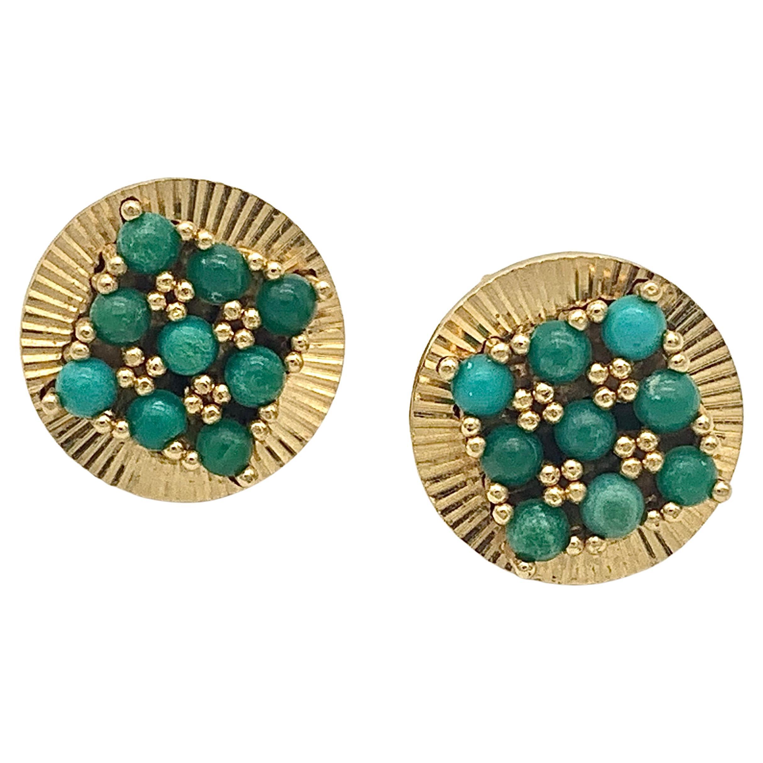 Vintage 18 Carat Clip on Earrings Ear Studs Turquoise For Sale
