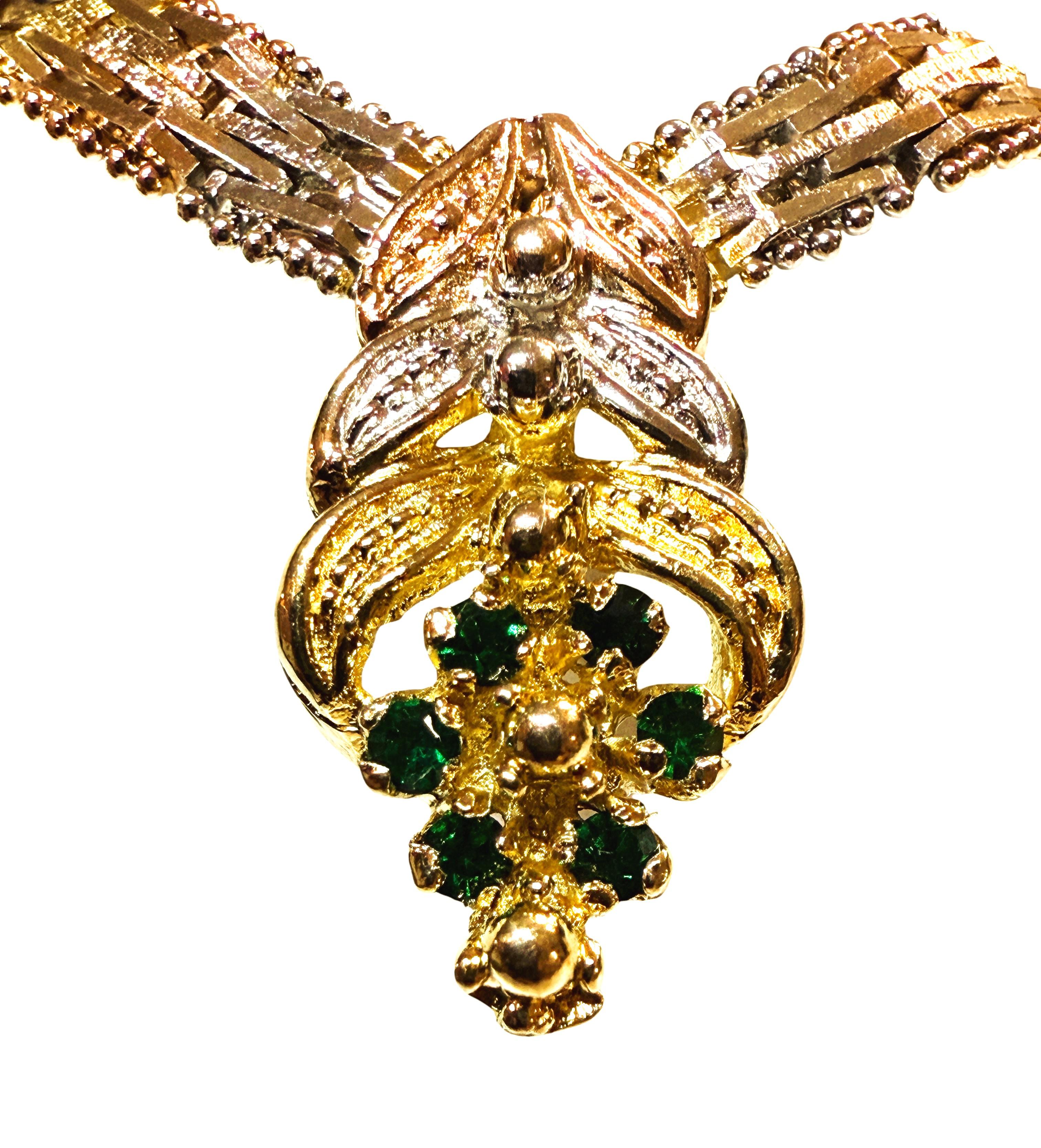Vintage .18 Carat Emerald 3-Tone Sterling Silver Vermeil Chevron Necklace 4