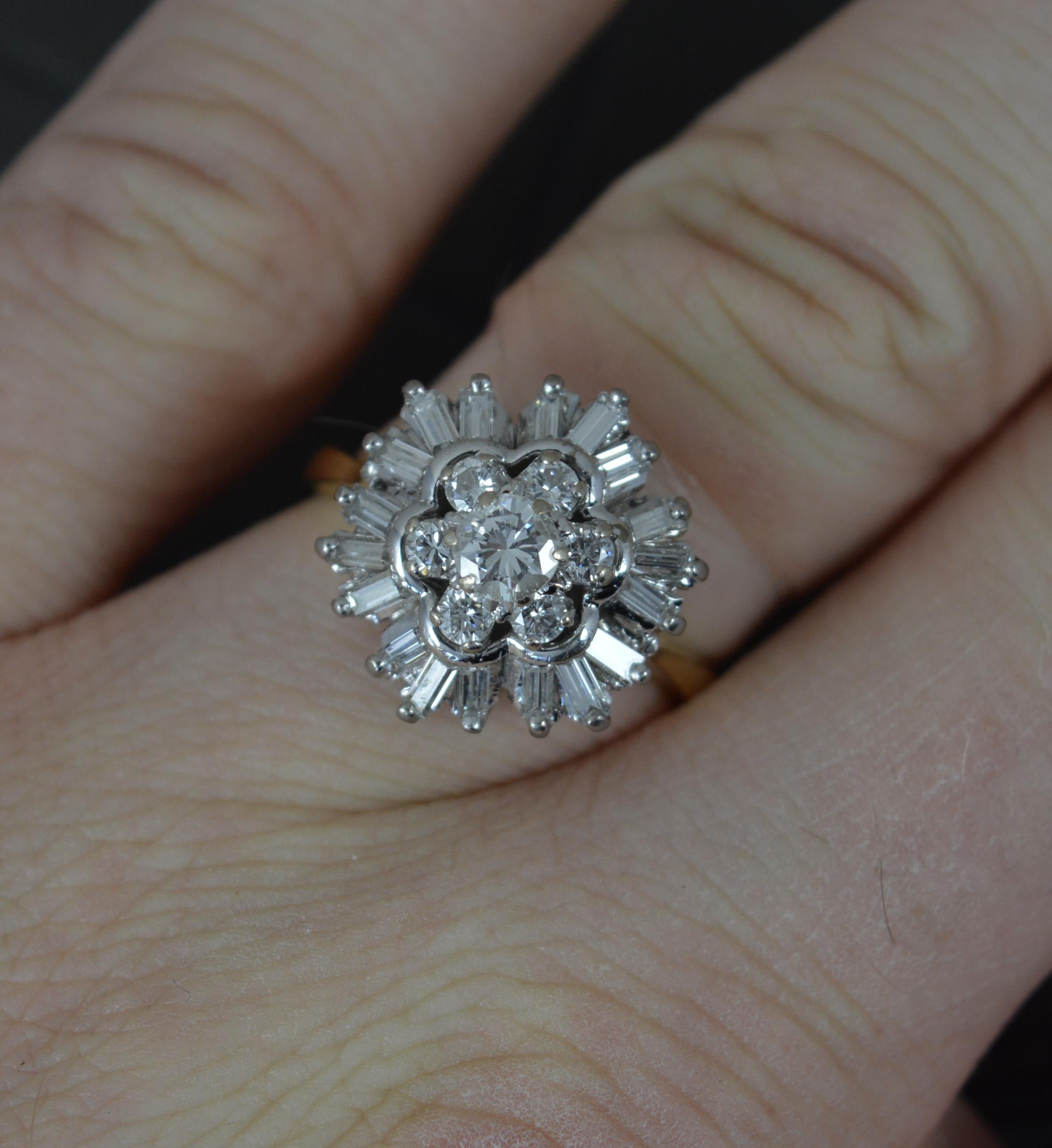 Round Cut Vintage 18 Carat Gold and 1.5ct Diamond Cluster Ballerina Ring For Sale