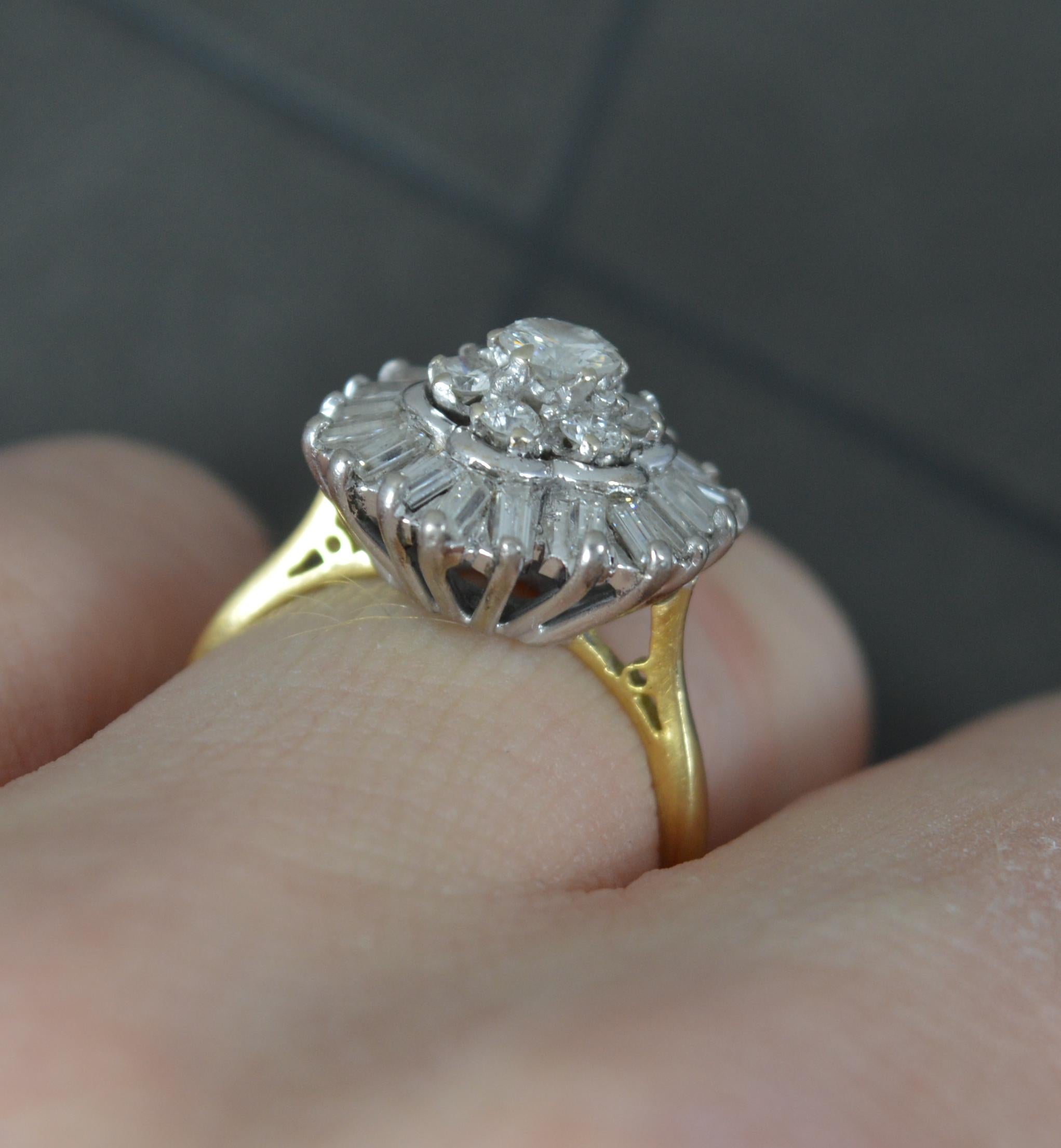 Vintage 18 Carat Gold and 1.5ct Diamond Cluster Ballerina Ring In Good Condition For Sale In St Helens, GB