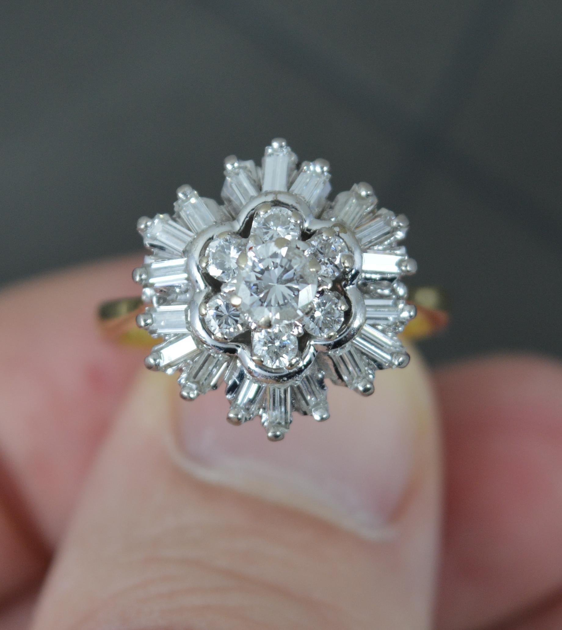 Vintage 18 Carat Gold and 1.5ct Diamond Cluster Ballerina Ring For Sale 3