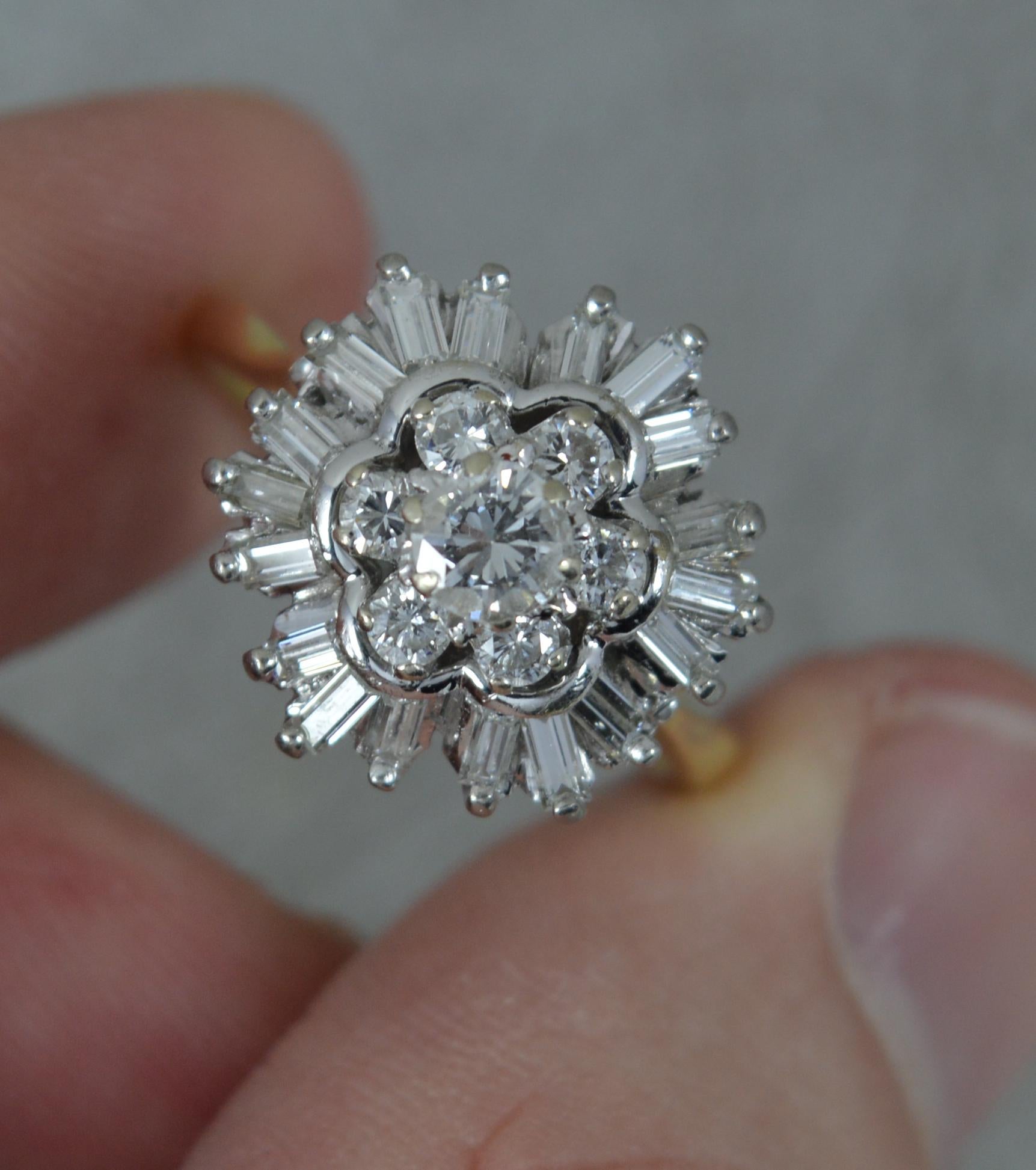 Vintage 18 Carat Gold and 1.5ct Diamond Cluster Ballerina Ring For Sale 4