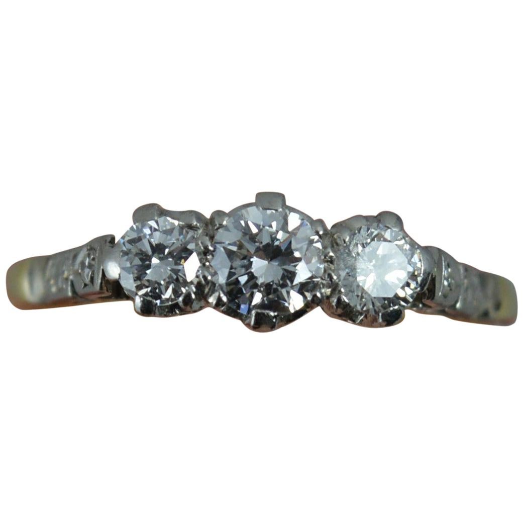 Vintage 18 Carat Gold and Platinum 0.7 Carat Diamond Trilogy Ring
