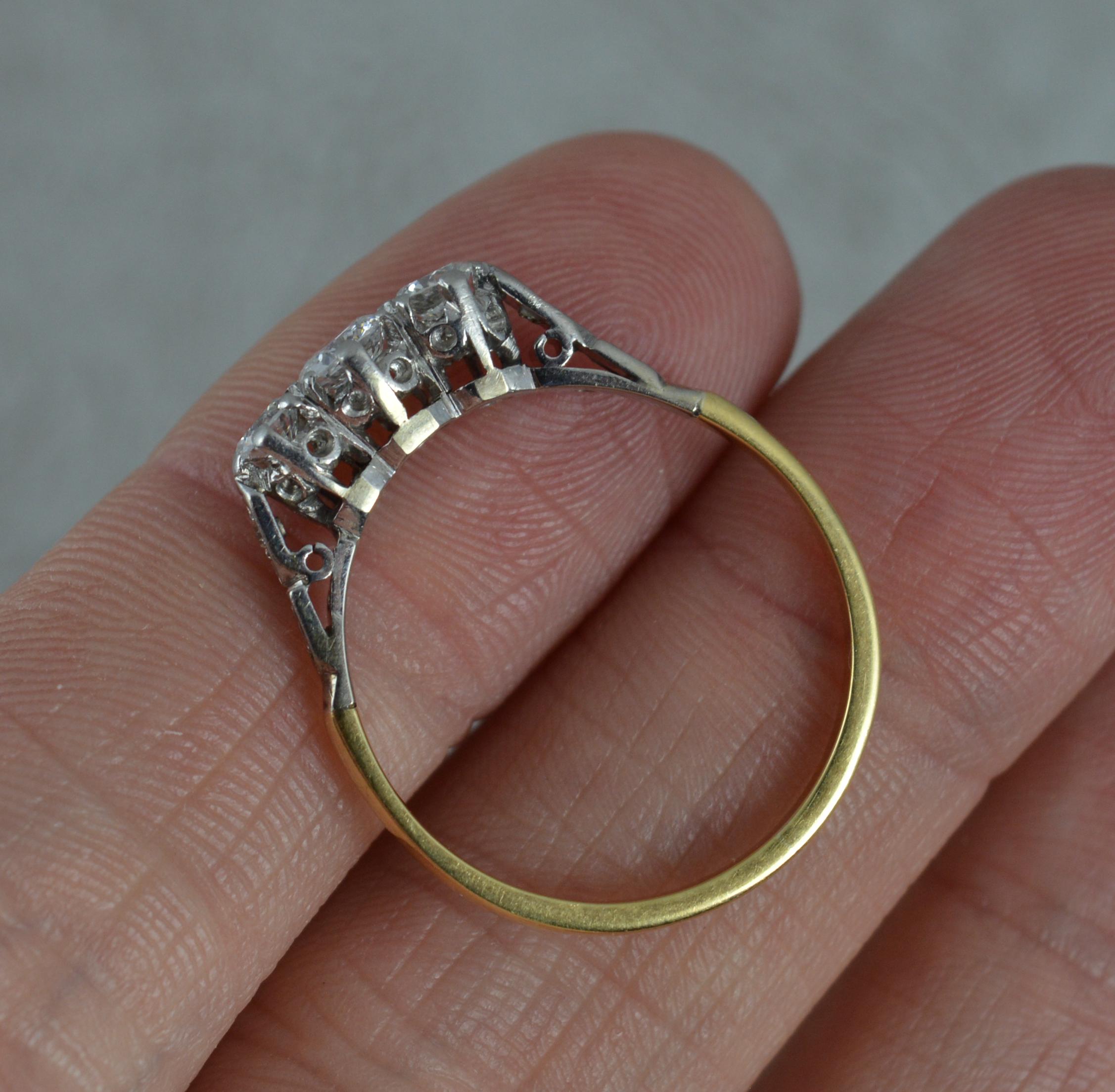 Edwardian Vintage 18 Carat Gold and Platinum 0.7 Carat Diamond Trilogy Ring