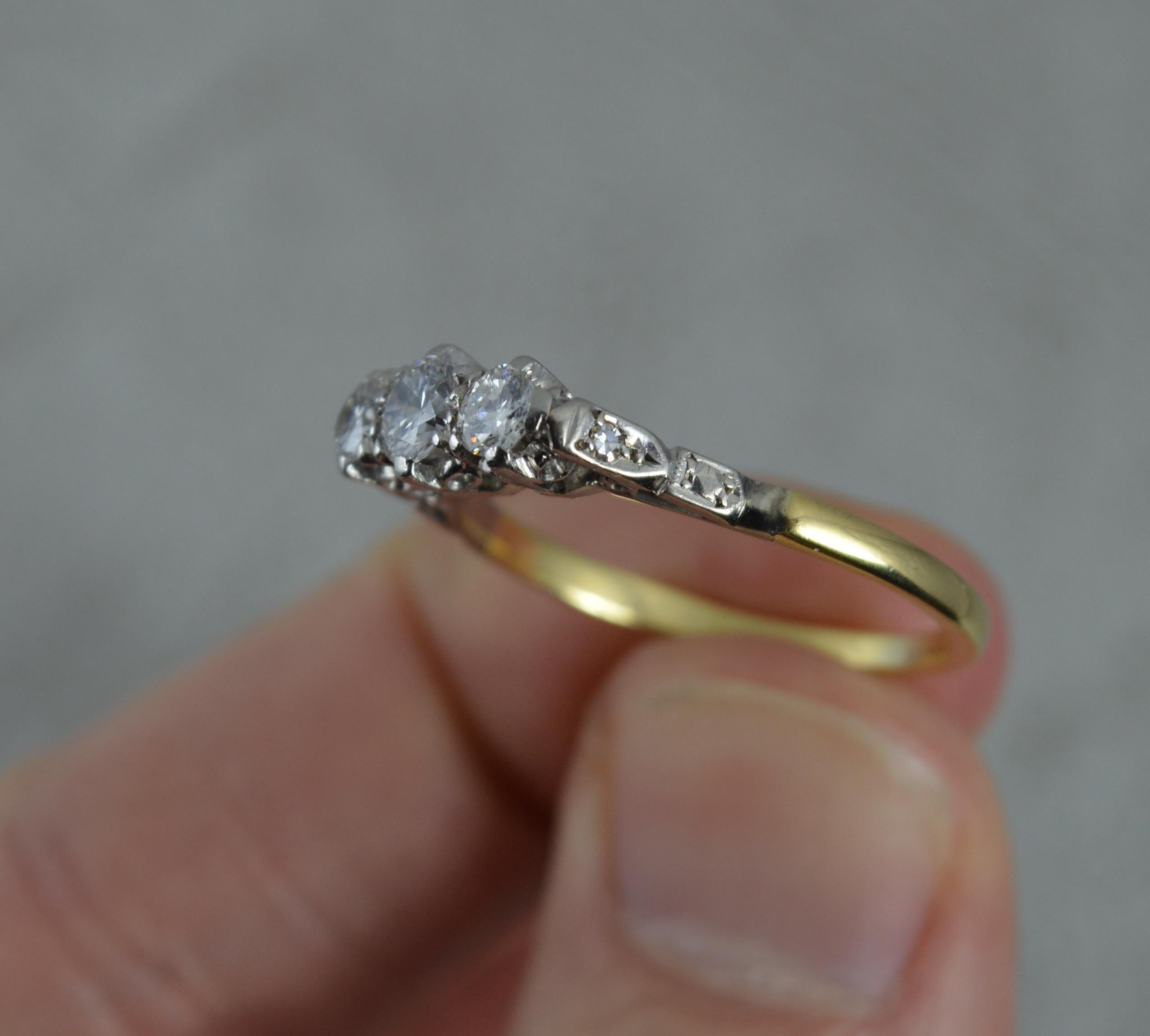 Women's Vintage 18 Carat Gold and Platinum 0.7 Carat Diamond Trilogy Ring