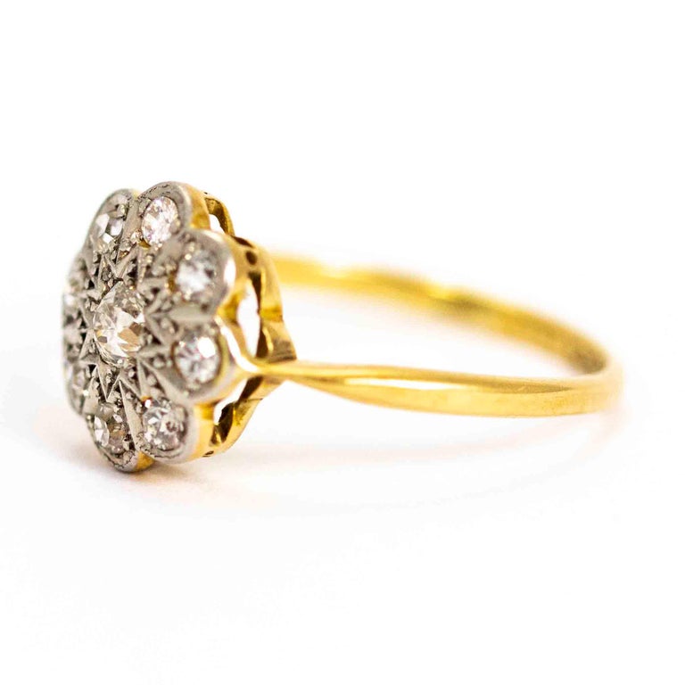 Vintage 18 Carat Gold and Platinum Diamond Cluster Ring For Sale at 1stdibs