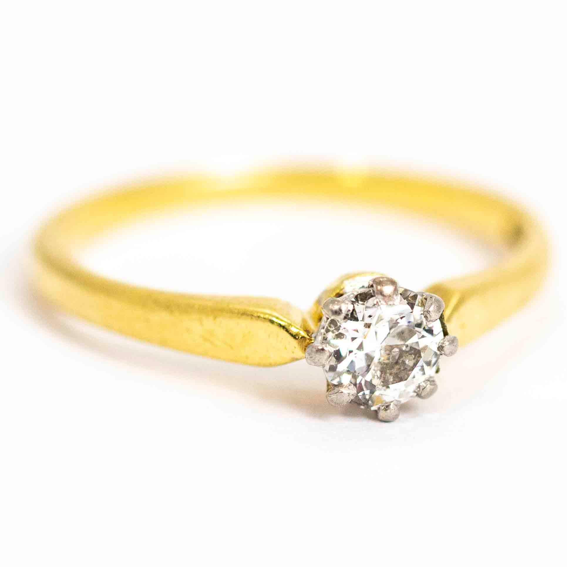Women's or Men's Vintage 18 Carat Gold and Platinum Diamond Solitaire Ring