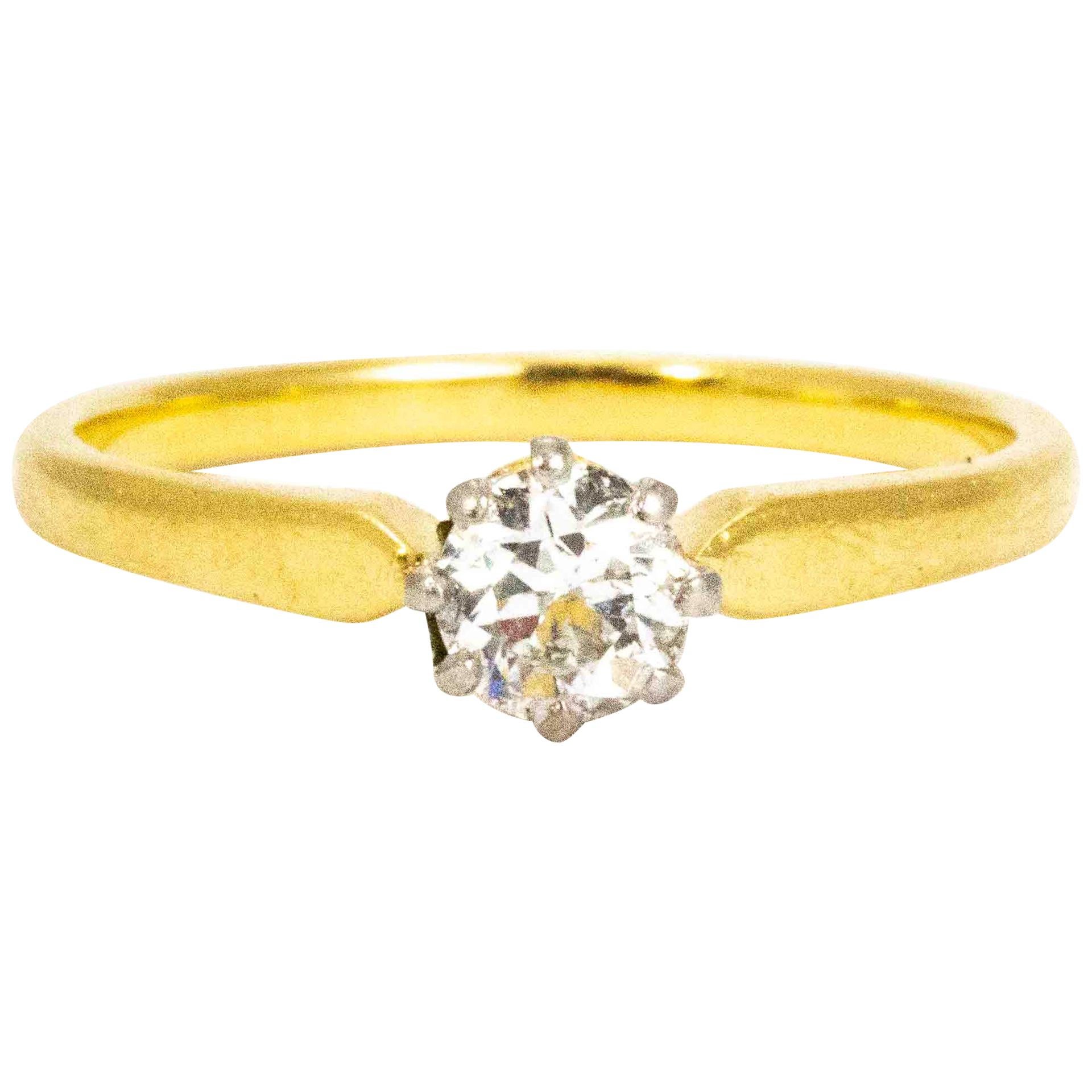 Vintage 18 Carat Gold and Platinum Diamond Solitaire Ring