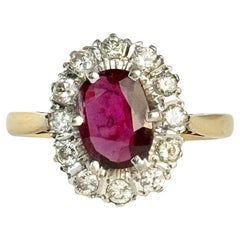 Vintage 18 Carat Gold and Platinum Ruby and Diamond Cluster Ring