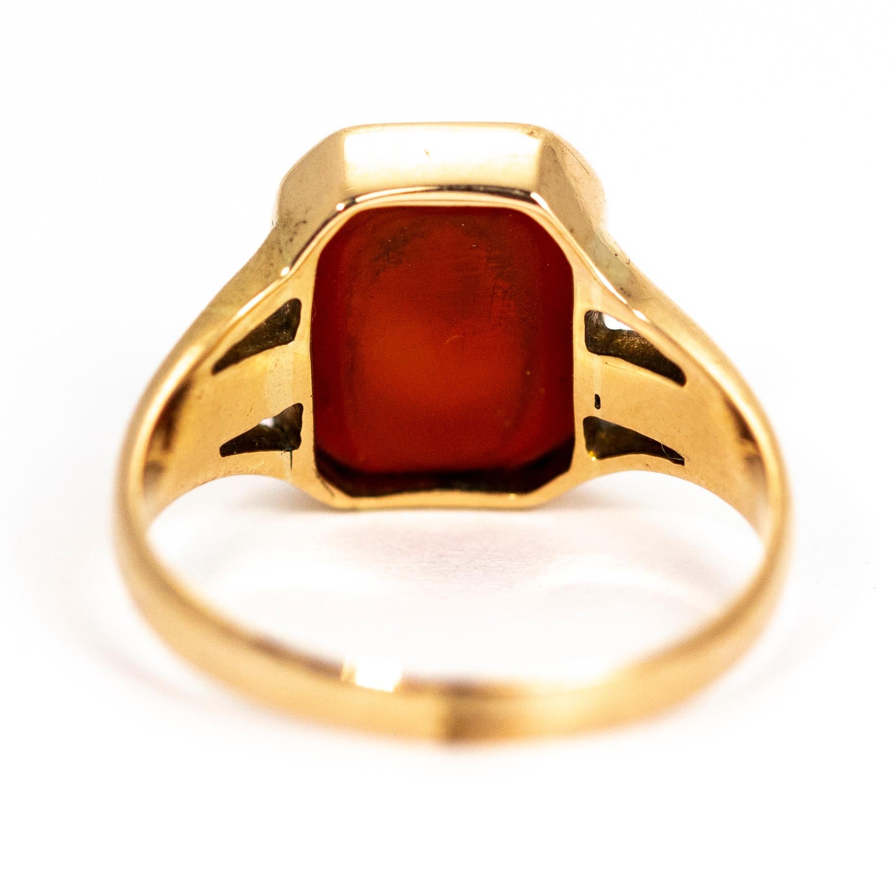 Women's or Men's Vintage 18 Carat Gold Carved Intaglio Signet Ring