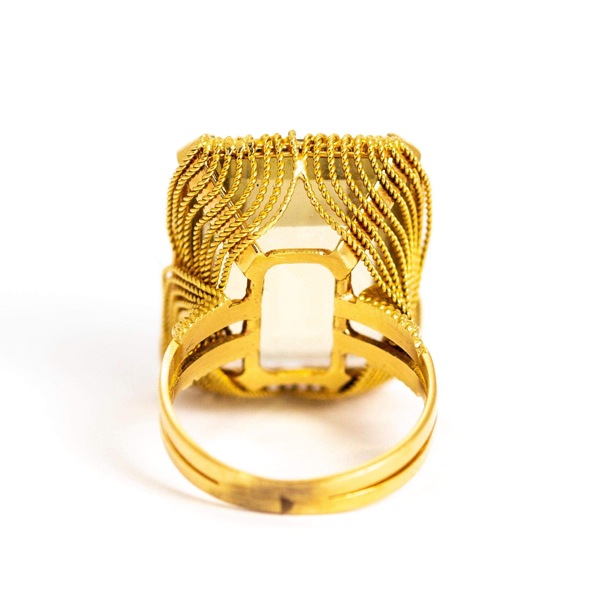 Emerald Cut Vintage 18 Carat Gold Citrine Cocktail Ring