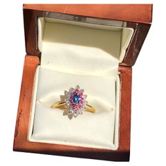 Vintage 18 Carat Gold Cluster Ring Set with Sapphire Rubies and Diamonds