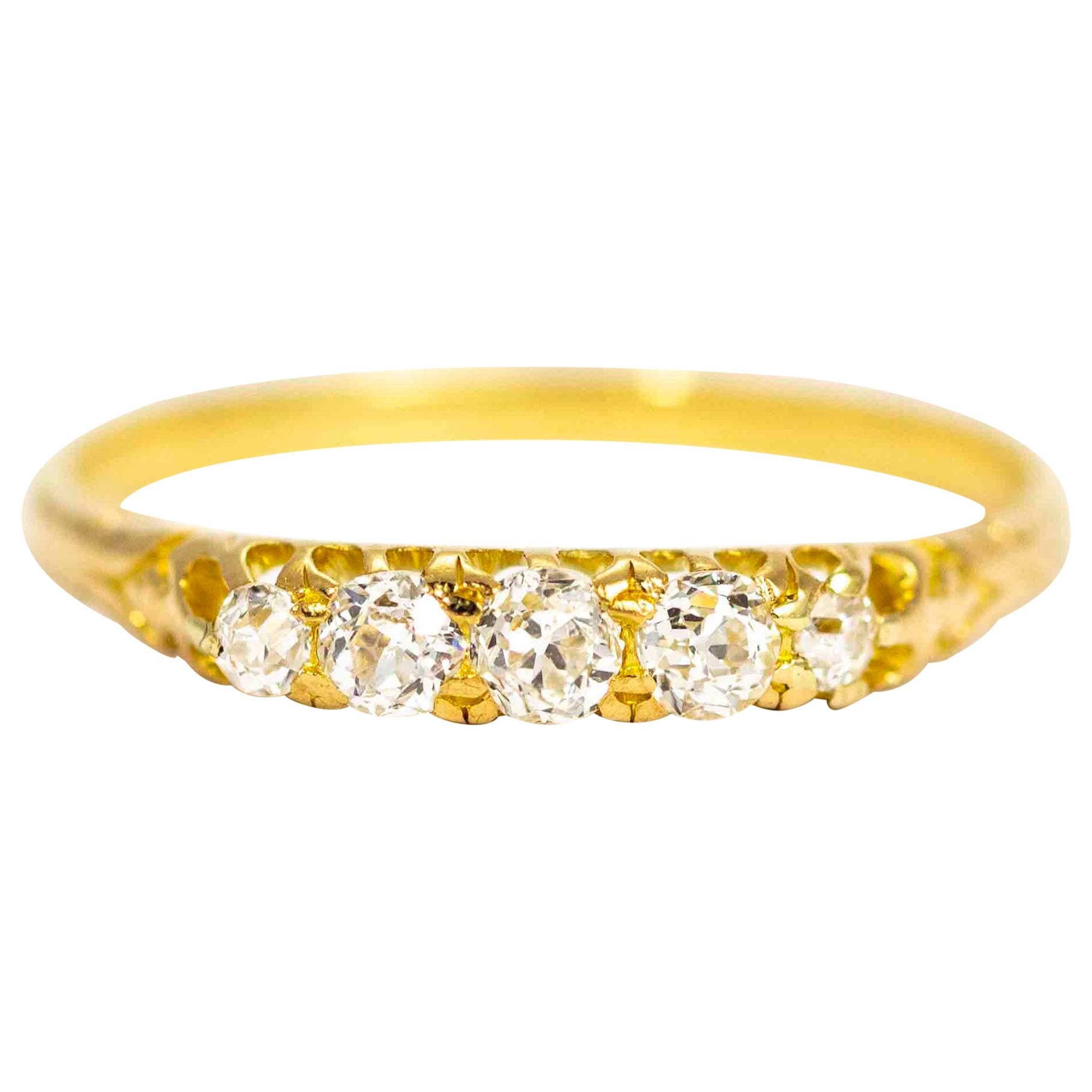 Vintage 18 Carat Gold Cushion Diamond Five-Stone Ring