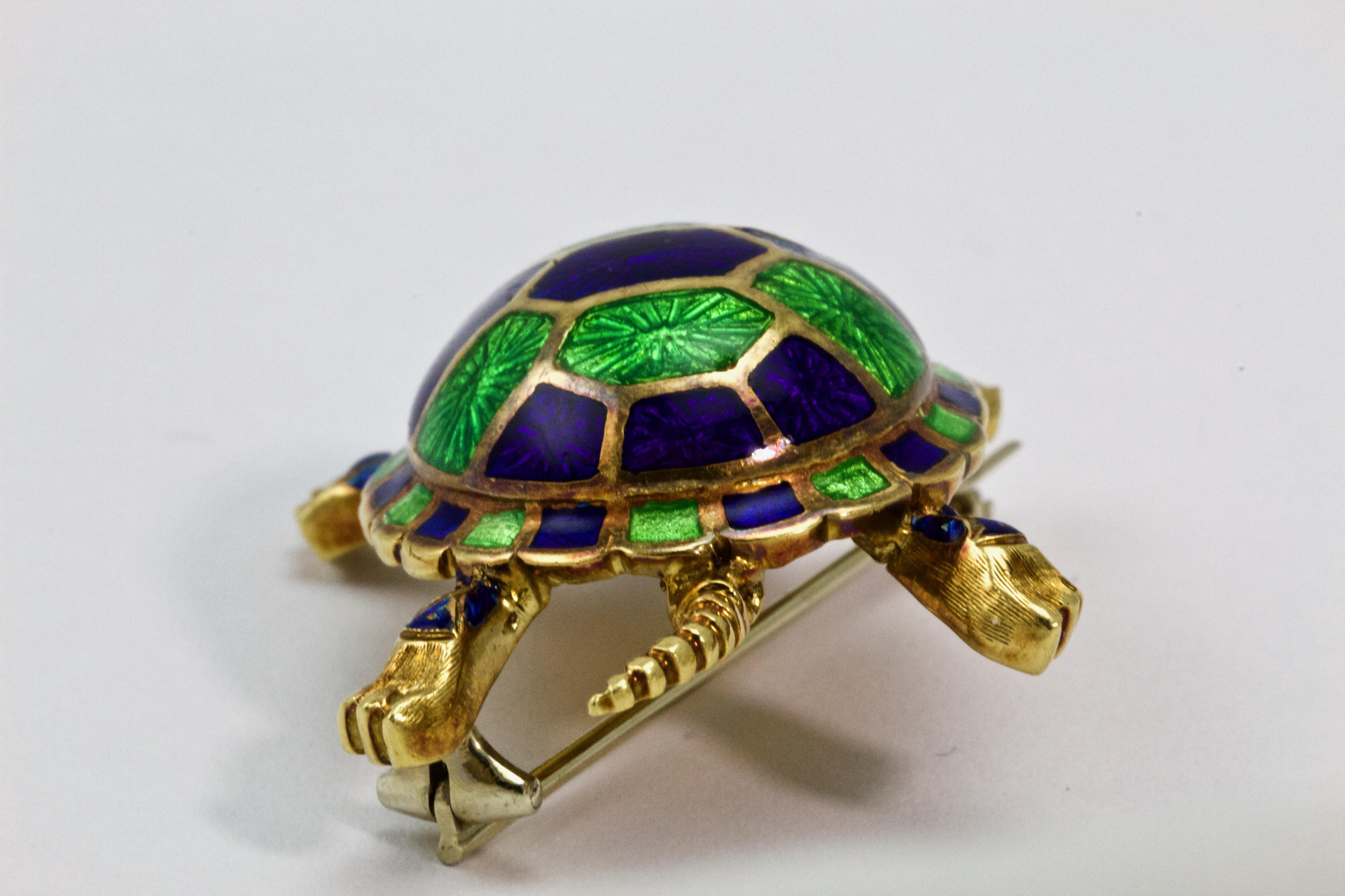 Vintage 18 Carat Gold Diamond and Enamel Turtle Brooch/Pin 2