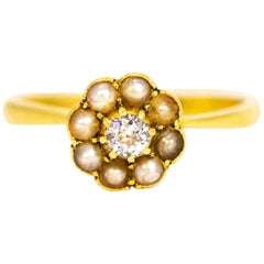 Vintage 18 Carat Gold Diamond and Pearl Cluster