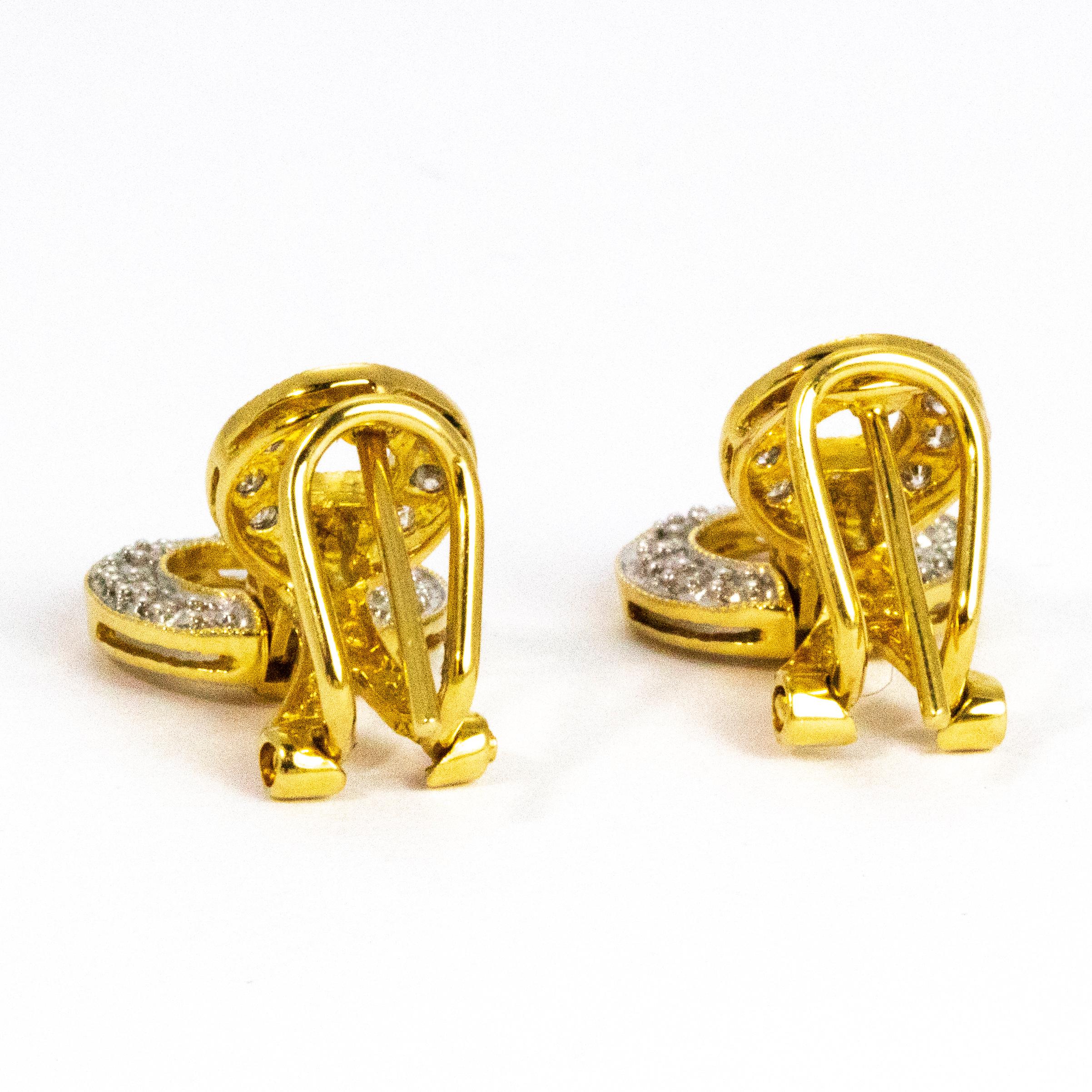 Women's or Men's Vintage 18 Carat Gold Diamond Double Circle Earrings