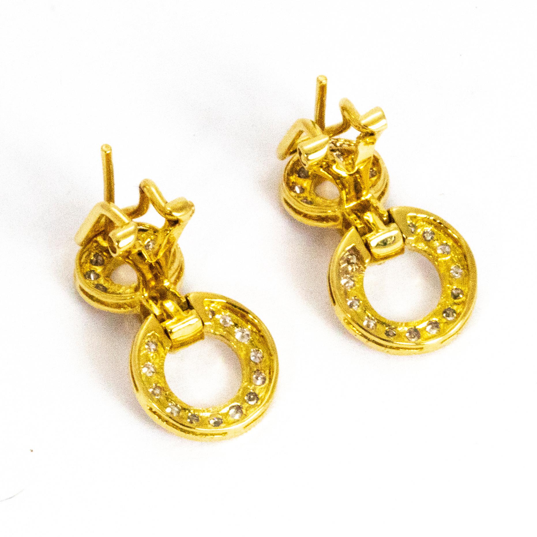 Vintage 18 Carat Gold Diamond Double Circle Earrings 1