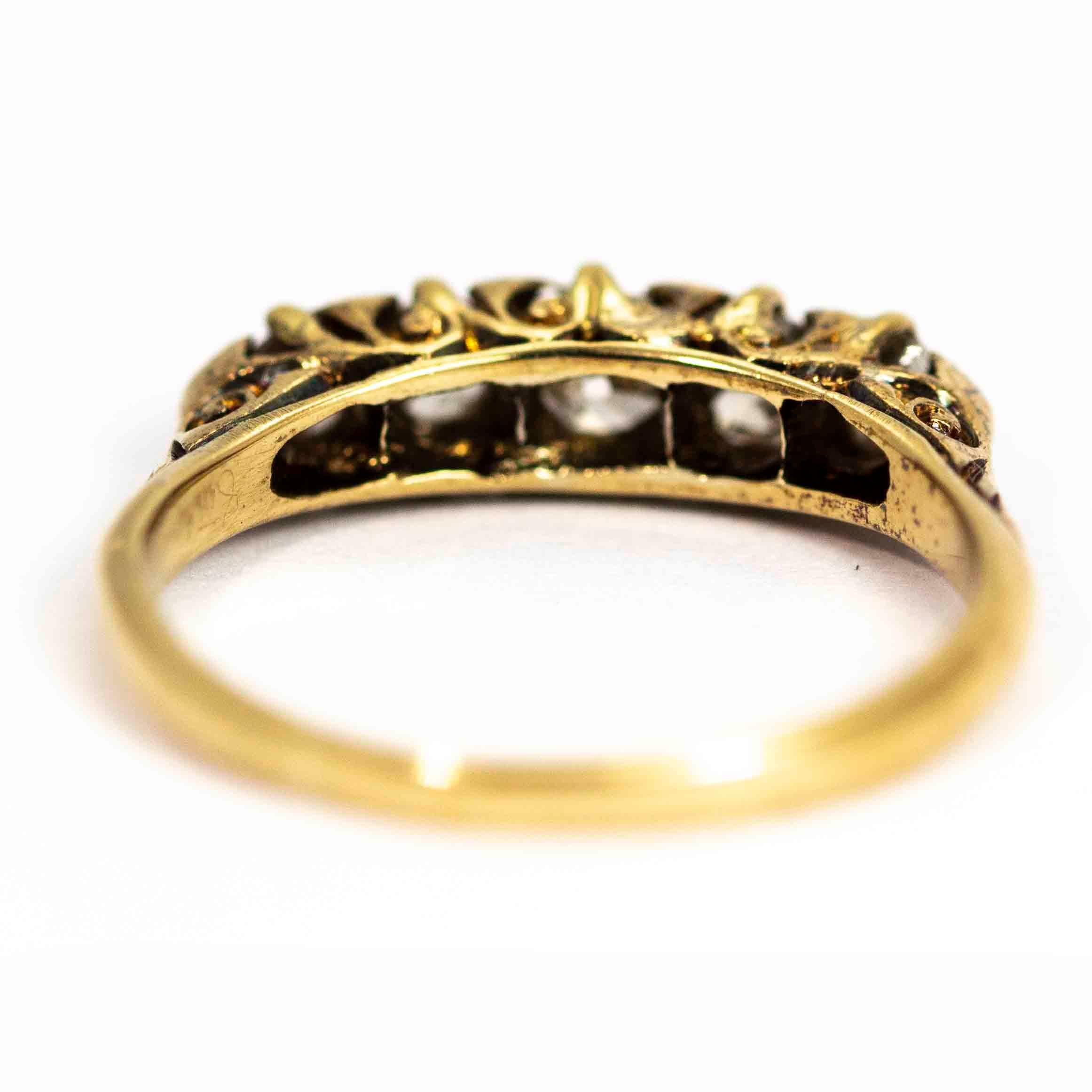 Round Cut Vintage 18 Carat Gold Diamond Five-Stone Ring