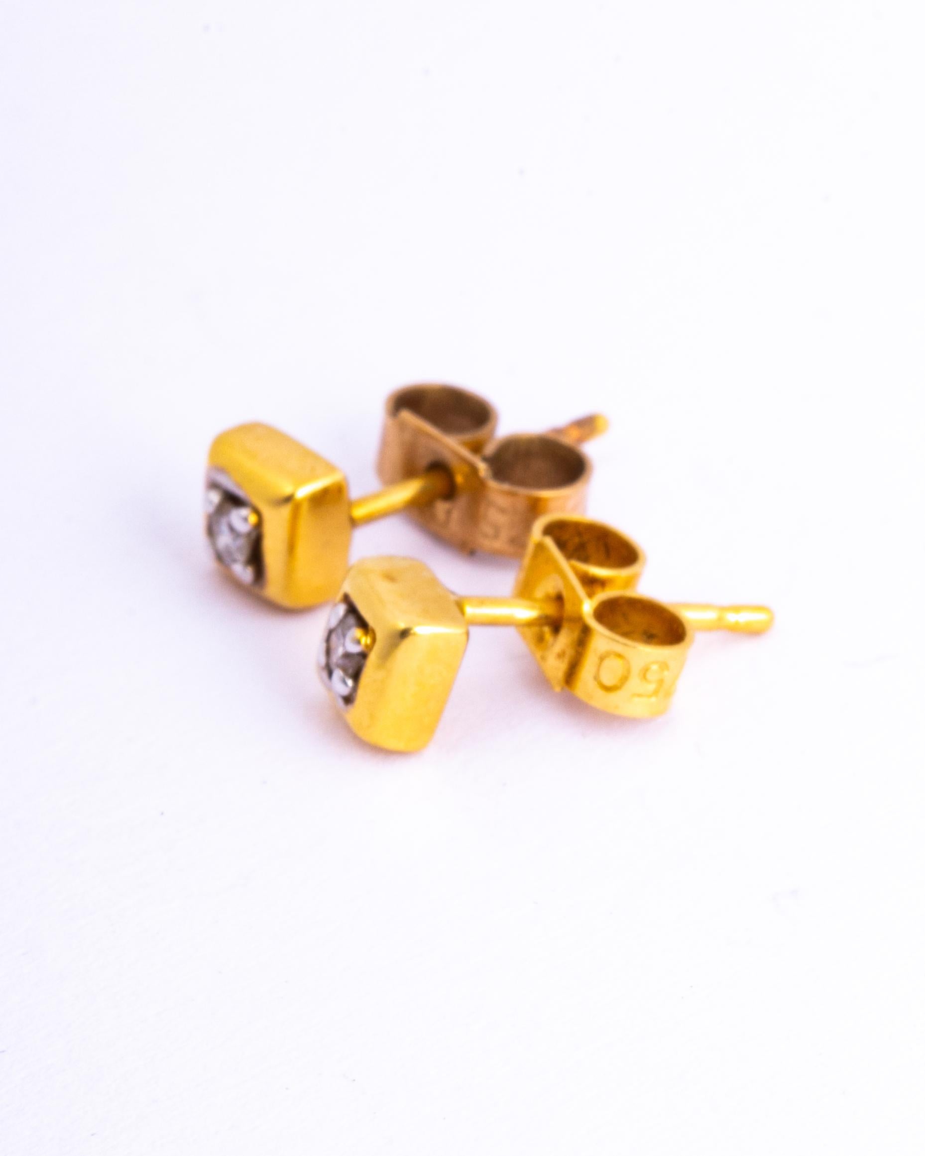 Modern Vintage 18 Carat Gold Diamond Stud Earrings