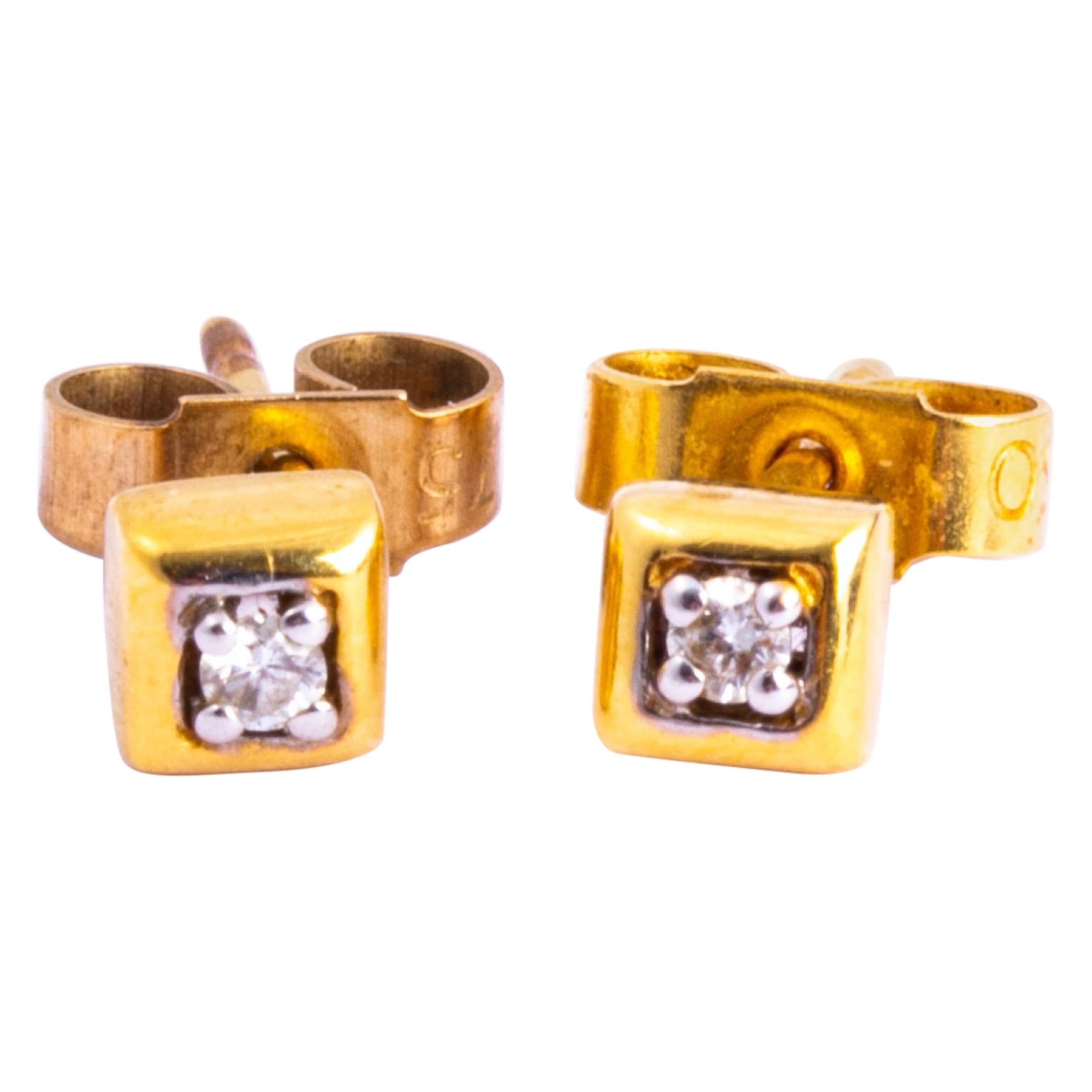 Vintage 18 Carat Gold Diamond Stud Earrings