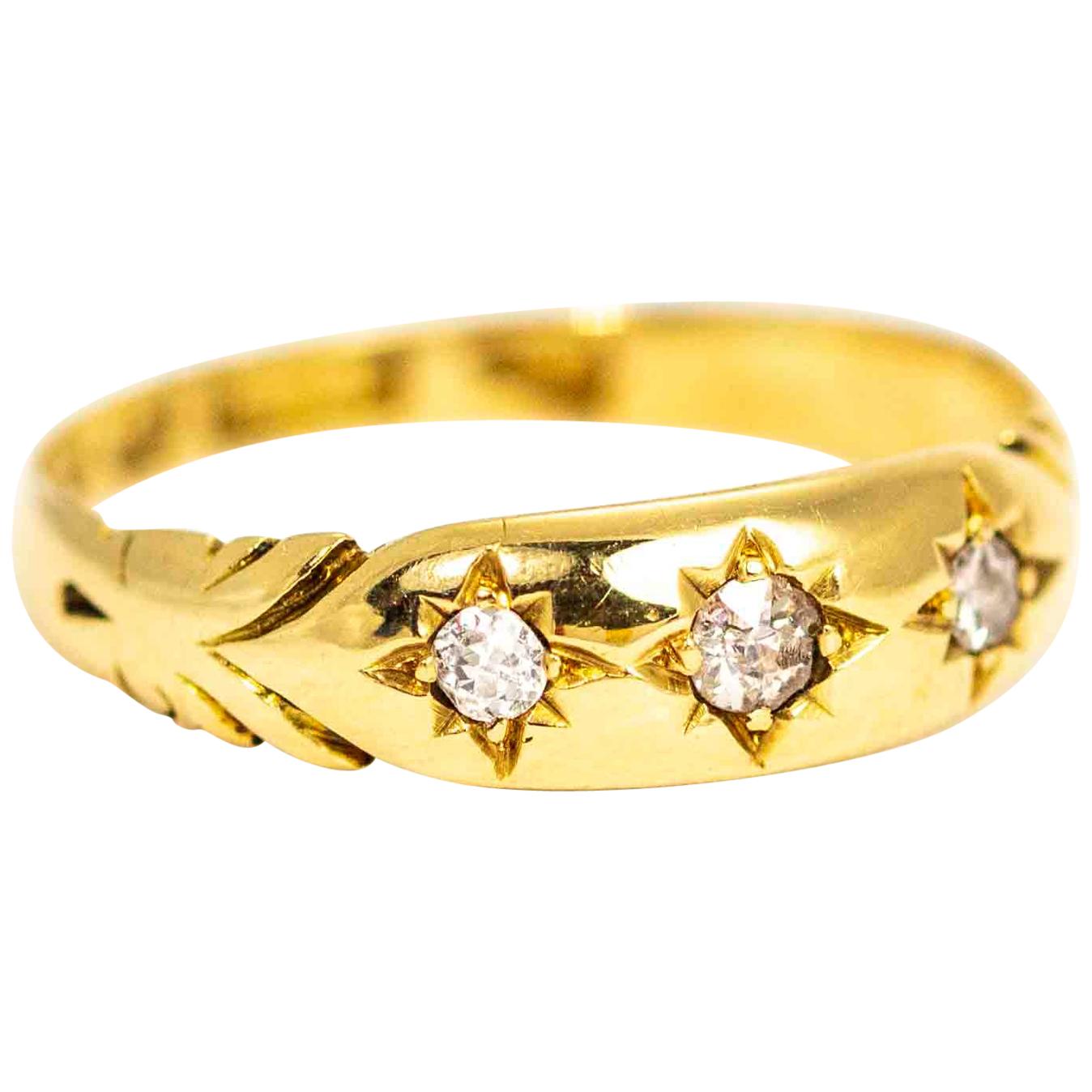 Vintage 18 Carat Gold Diamond Three-Stone Gypsy Ring
