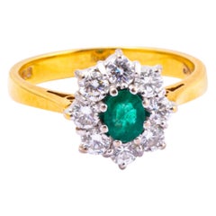 Vintage 18 Carat Gold Emerald and Diamond Cluster Ring