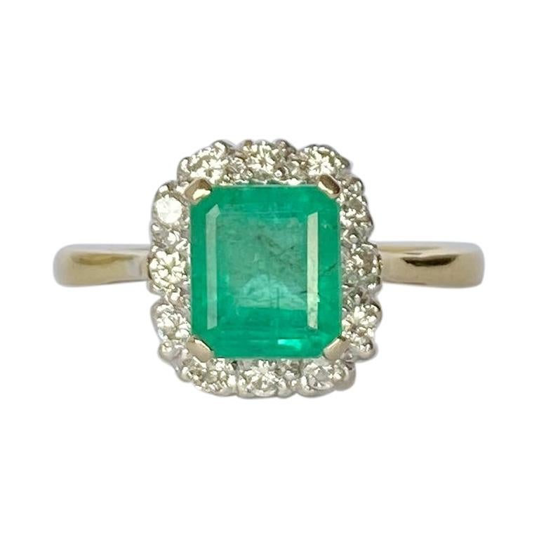 Vintage 18 Carat Gold Emerald and Diamond Cluster Ring