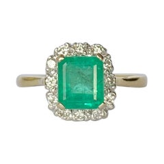 Vintage 18 Carat Gold Emerald and Diamond Cluster Ring