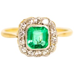 Vintage 18 Carat Gold Emerald and Diamond Cluster Ring