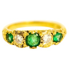 Vintage 18 Carat Gold Emerald and Diamond Five-Stone Ring