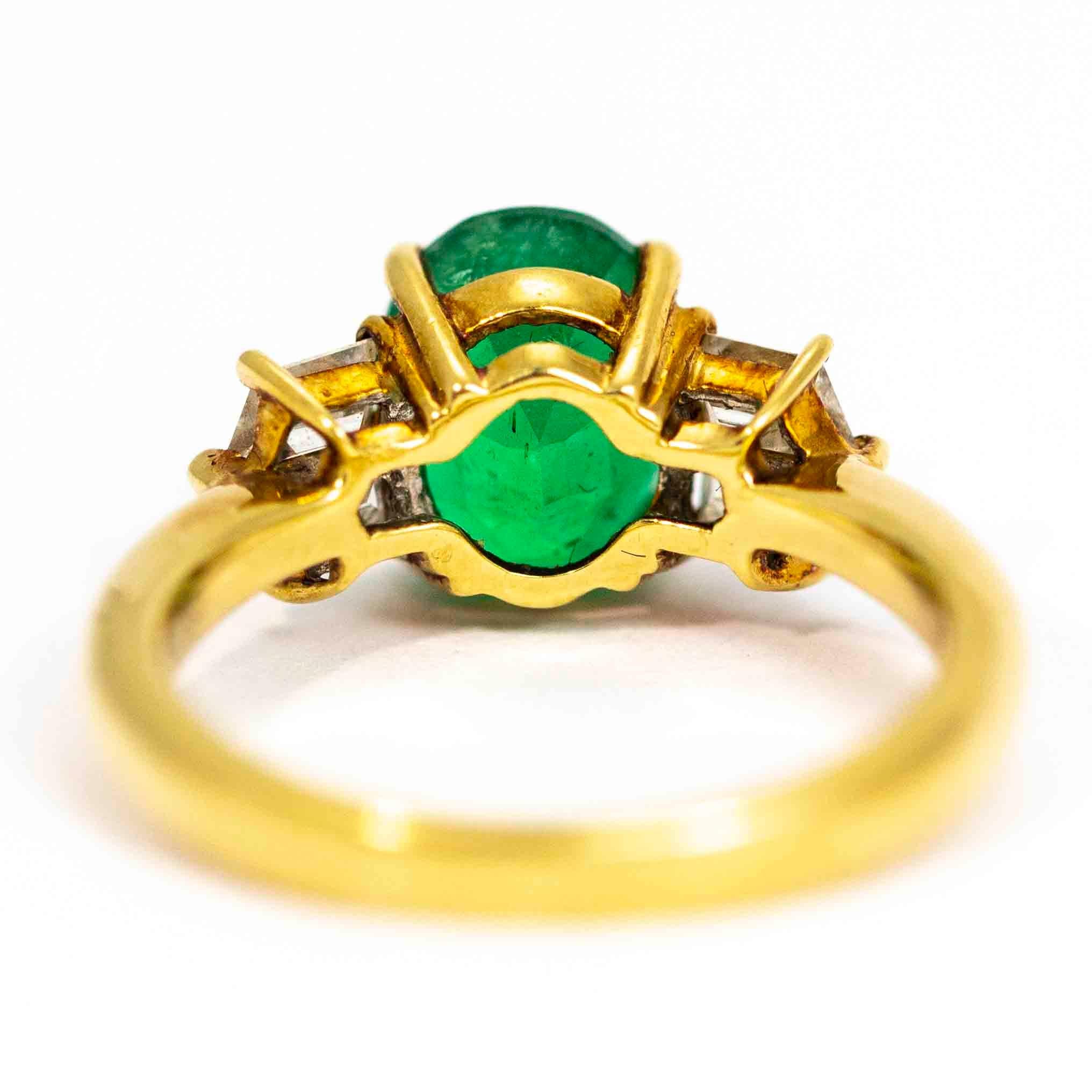 Baguette Cut Vintage 18 Carat Gold Emerald and Diamond Ring